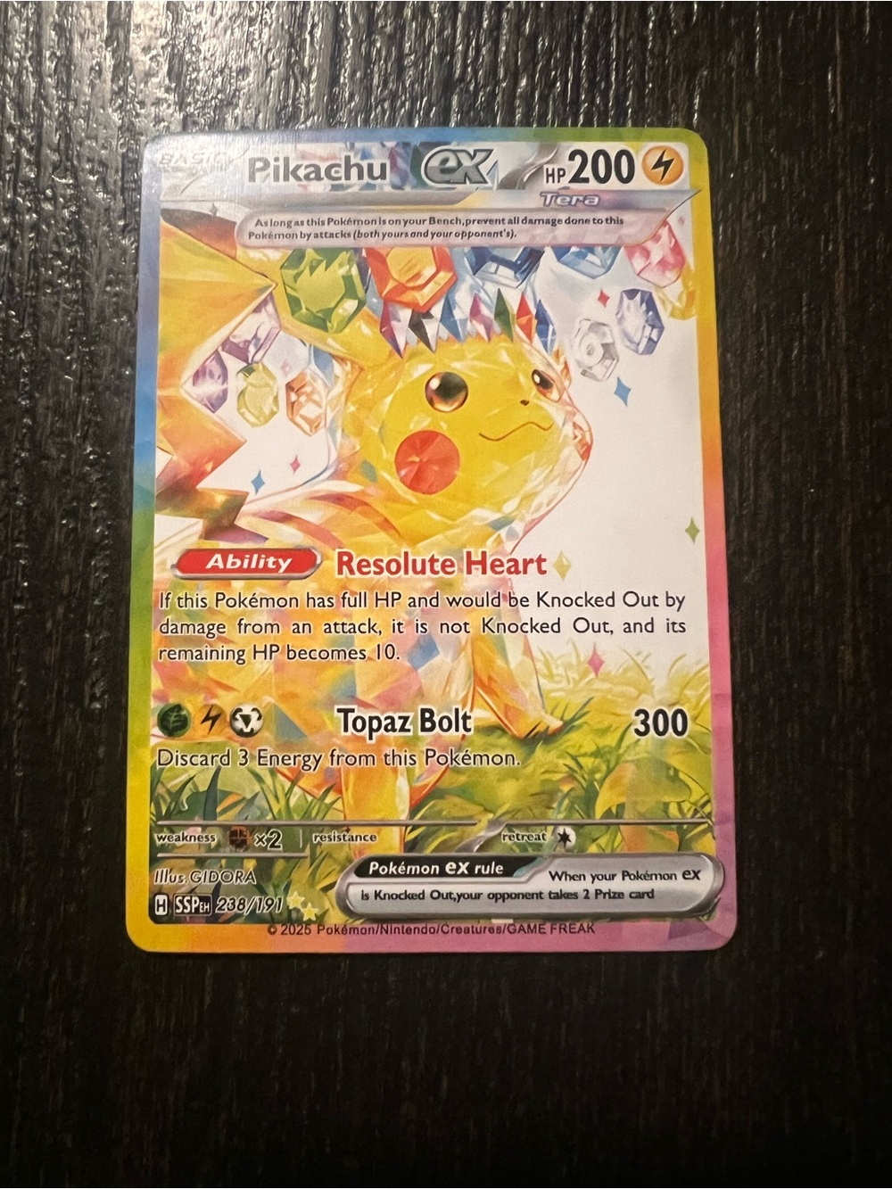 Pokemon Pikachu ex Tera Holographic Card - Yellow, Green, Blue